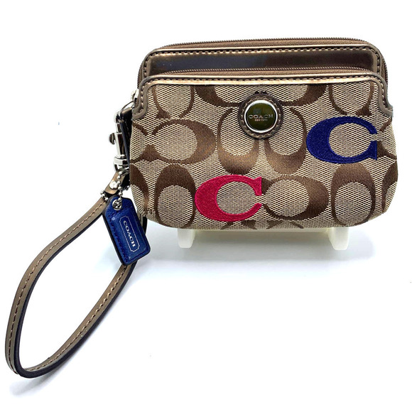 Coach Handbags - COACH Tan Signature Canvas Wristlet w/ cardholders